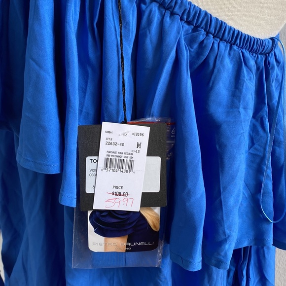 Blue One-Shoulder Ruffle Blouse - Picture 5 of 11